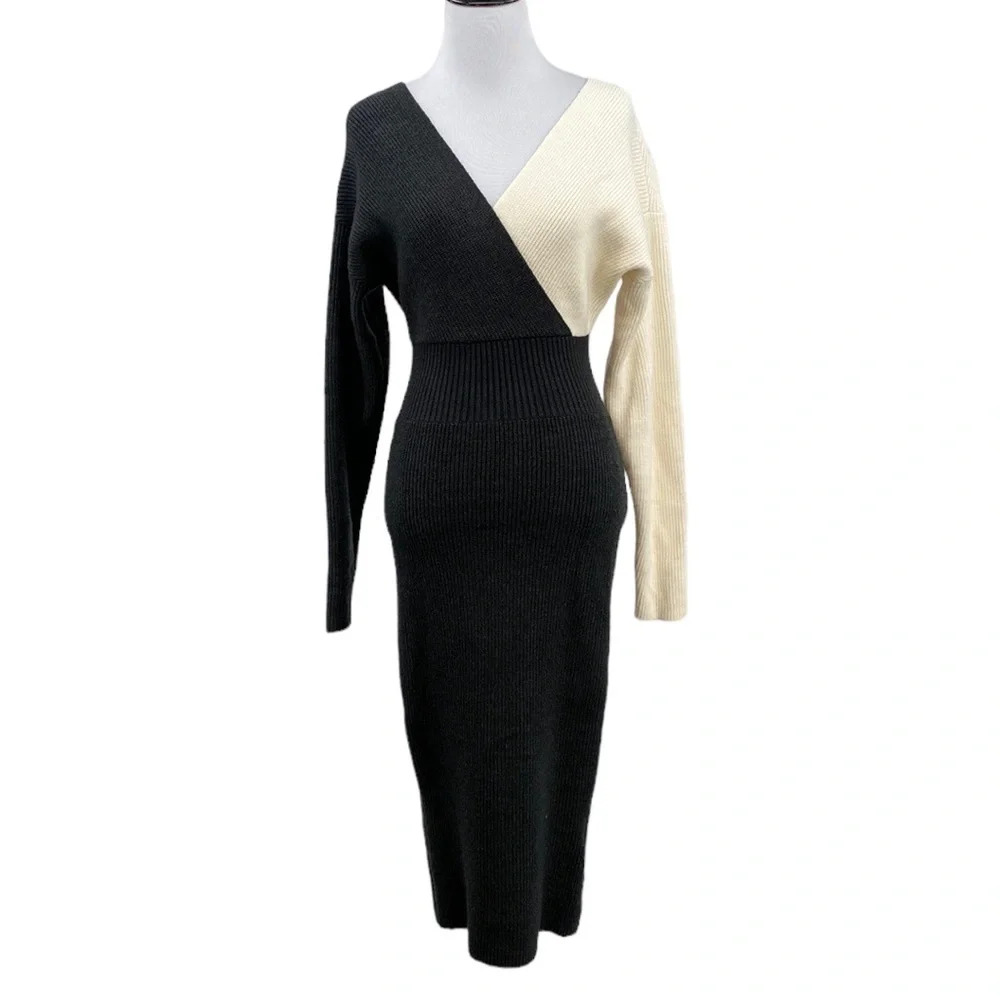 Express Sweater Dress Womens‎ Size Small Gray Ivory Colorblock Bodycon Cruella